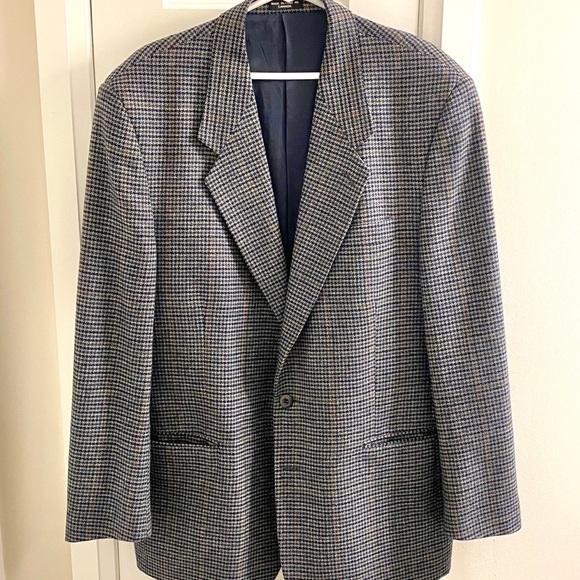 Mens Small Houndstooth Print Blazer/Sports Coat Navy Blue, Gray, Brown and Green - Picture 1 of 9